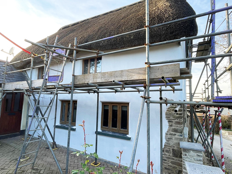 Thatched cottage lime repair in Devon